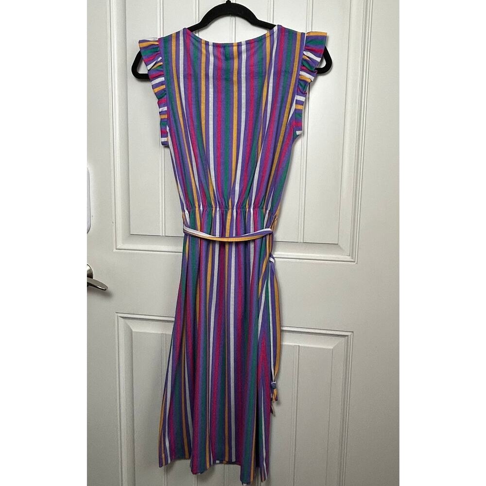 Vintage 70s iMi New York Multicolor Stripe Flutter Sleeve Midi Dress Sz S/M Belt - Picture 8 of 10